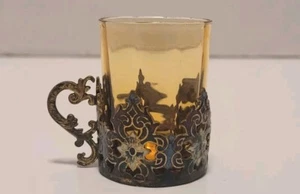 ANTIKER CLOISONNE EMAILLE RUSSISCHER TEEGLASHALTER mit TEEGLAS MINI - Bild 1 von 9