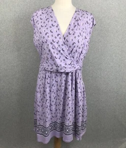 LANDS END Lavender Sheath Dress Size 2X Knit Cap Sleeve Ruched Floral/Paisley - Picture 1 of 8