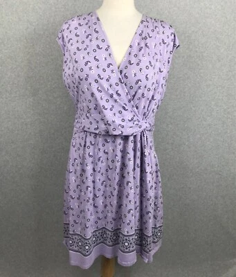 LANDS END Lavender Sheath Dress Size 2X Knit Cap Sleeve Ruched Floral/Paisley - Image 1 of 4