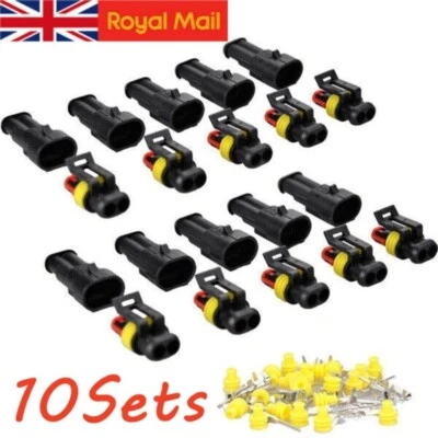 2Pin Way Superseal Waterproof Electrical Terminal Wire Connector Plug Car 10 Set - Image 1 of 4