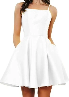 Short White Formal/Wedding/Elopement Dress Strappy Size 14 - Image 1 of 4