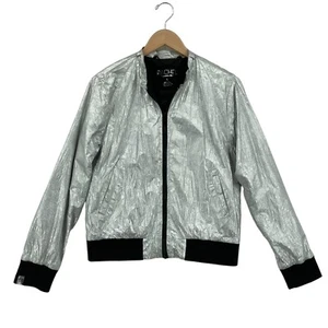 Rachel Roy Women Metallic Crinkled Long Sleeve Full Zipper Bomber Jacket Size L - Picture 1 of 14