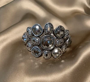 Brighton Large Cuff Bracelet Smokey Topaz Swarovski Crystal Hinged Silver Tone - Picture 1 of 9