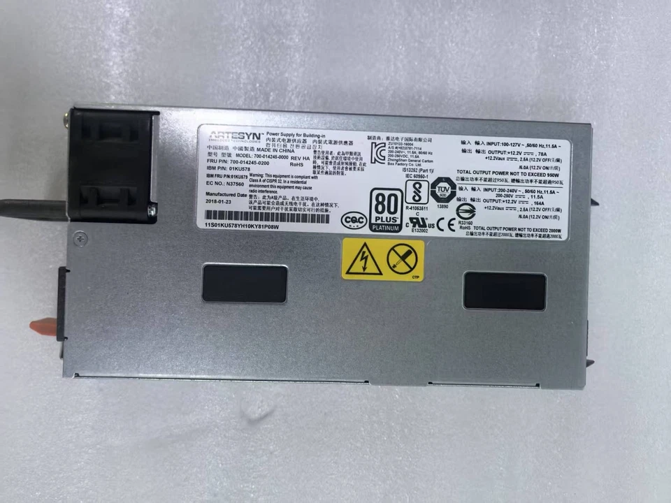BM 01KU578 2000W 200-240 AC Power Supply CCIN 51DE 8408-44E - Image 1 of 3