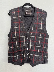 Cesarani All Pure Wool Gray Plaid Vest Size Large - Picture 1 of 7