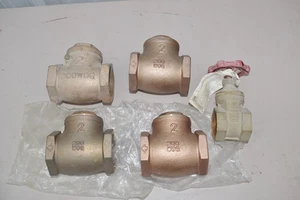4 Brass 2" Swing Check Valve & Mueller #100-407HC 1-1/2" Threaded Gate Valve-NOS - Picture 1 of 9