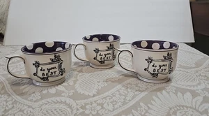 Set Anthropologie Molly Hatch Do Your Best Mug Purple Polka Dot Happy Coffee Cup - Picture 1 of 7