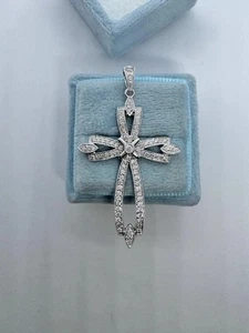 Colgante Cruz Art Deco Antiguo Diamante Creado en Laboratorio de 1 Ct Oro Blanco 14K FN - Imagen 1 de 5