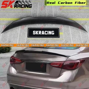 Rear Spoiler Wing Fits INFINITI Q50 2018-24 Forged/Carbon Fiber/Glossy Black FRP - Picture 1 of 30