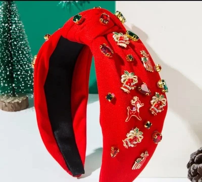Женская красная рождественская повязка на голову с колокольчиком оленем и ювелирными украшениями новая с ценниками - Изображение 1 из 2