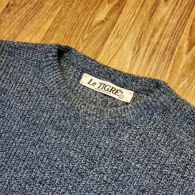 Vintage Le Tigre Sweater Men Large Gray Acrylic Chunky Knit Crew Neck USA Made - Image 1 of 4