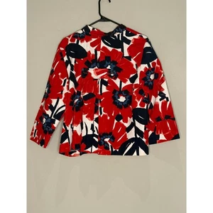 Ruby Rd Floral Print Button Down Jacket Red White Navy Size 16 Business Casual - Picture 1 of 9