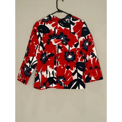 Ruby Rd Floral Print Button Down Jacket Red White Navy Size 16 Business Casual - Image 1 of 4