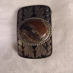 Vintage Western Cowboy Stone- (Agate)-Red Black-Mounted Belt Buckle 3"Lx2"W - Picture 1 of 8