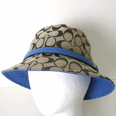 Coach COACH Signature Sombrero Cubo Gorra de Lona Cinturón de Cuero de Cordero M-L Beige Marrón Li Foto 1 de 4