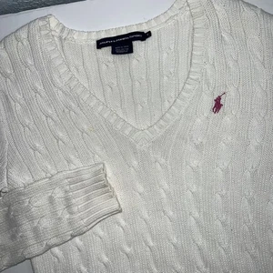 Ralph Lauren Sport Sweater Women’s Size Med White Chunky Cable Knit Preppy-VTG - Picture 1 of 8