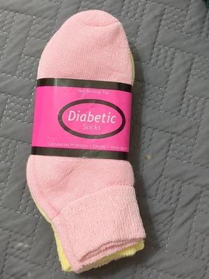 3 pr. Mujer Surtido Color Diabético Calcetines Tobillo 9-11 (Rosa, Amarillo, Melocotón) Foto 1 de 3
