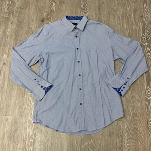 Quieti Dress Shirt Men XL Blue Geometric 100% Fine Cotton Business Formal Career - Picture 1 of 6