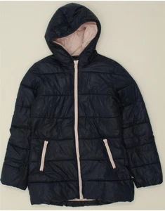 BENETTON Girls Hooded Padded Jacket 10-11 Years XL Navy Blue Polyester CD30 - Picture 1 of 4