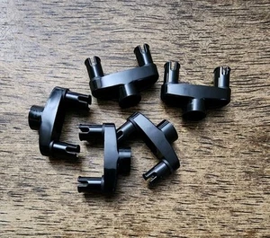 LEGO Black Technic, Pin Connector 3L with 2 Pins and Center Hole. QTY 5. 15461. - Picture 1 of 2