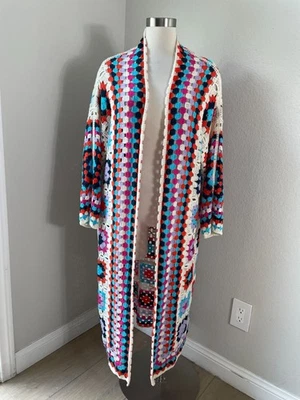 POL Womens One Size Open Front Crochet Granny Square Pattern Long Cardigan - Image 1 of 4