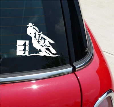 BARREL RACER RACING HORSE RODEO COWBOY GRAPHIC DECAL STICKER ART CAR WALL DECOR - Image 1 of 3