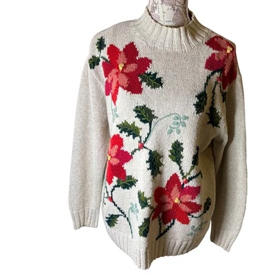 Suéter Liz Claiborne Deportivo Beige Flor Tejido Cuello Simulado Para Mujer M Foto 1 de 4