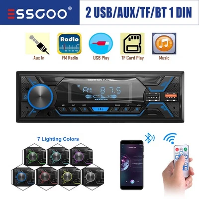 1 DIN MP3 7Farben Autoradio mit FM Bluetooth Freisprech Fernbedienung USB TF AUX - Bild 1 von 4