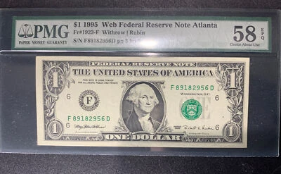 1995 $1 Web Press Note S/N F89182956D PP 3 DP 9 PMG 58 EPQ ** Rare ** - Image 1 of 4