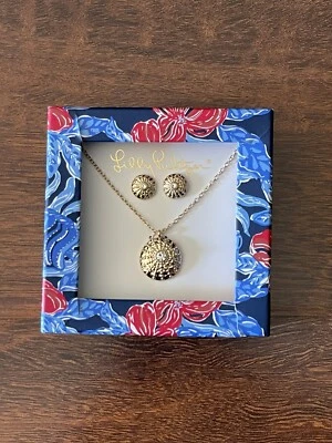 Lilly Pulitzer Ofishell BOXED EARRINGS & NECKLACE Sand Dollar Gift Set GWP NWT - Image 1 of 4