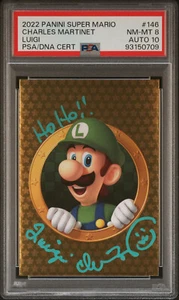 2022 Panini Super Mario #146 Gold Luigi Signed Charles Martinet PSA 8 Auto 10 - Picture 1 of 2