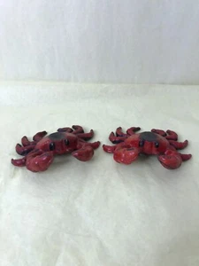 Great Vintage Heavy Cast Iron Pair of Crabs Beachy Red Enamel Paint - Picture 1 of 6