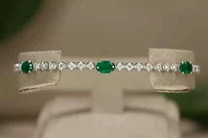 14K White Gold Plated 6.00Ct Oval Cut Simulated Emerald Women's Tennis Bracelet - Picture 1 of 7