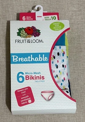 Girls 5 Pack Micro-Mesh Bikinis Breathable Underwear Size 10Fruit of the Loom - Image 1 of 4