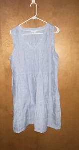Lucky Brand Women Sz L Blue White Striped 100% Linen Sleeveless - Picture 1 of 5