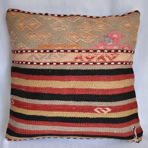 Funda de cojín para alfombra turca Kilim 16""x16"" nómada vintage Kelim - Imagen 1 de 4