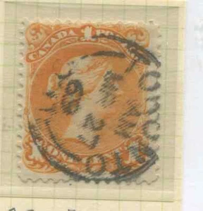 1868 QV Large Queen 1 cent orange struck by a Toronto March 27th 1869 CDS - Picture 1 of 1