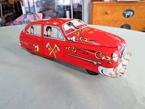 1940s 50s LUPOR TOYS TIN METAL FIRE DEPT CHIEF CAR FRICTION SIREN MOTOR 10.5"L - Picture 1 of 7