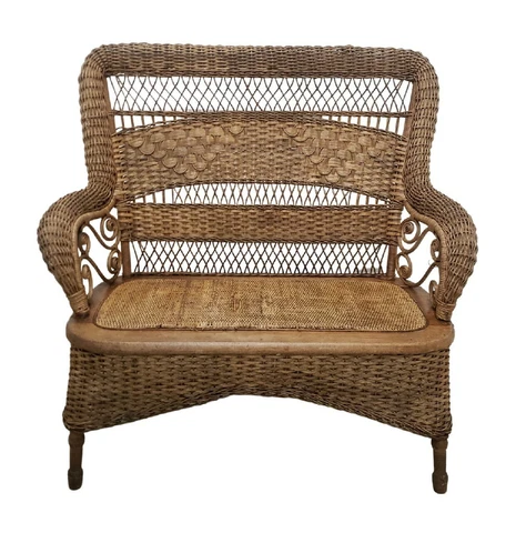 Antique American Victorian Rattan Wicker Loveseat Cover