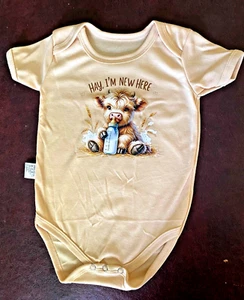 NEW--BABY CALF-- "HAY I'm New Here"--Baby Romper Bodysuit-NEW-Size 9 to 12 month - Picture 1 of 1
