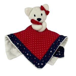 Gymboree White Teddy Bear 14" Lovey Red White Blue Security Blanket Polka Dots