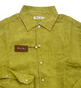 Loro Piana Lemon Linen Long Sleeve Shirt Size Large Made in Italy - Picture 1 of 5