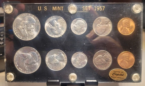 1957 United States P & D Mint Set in Black Capital Holder Cover