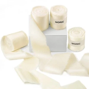 Ivory Silk Ribbon 1 1/2" x 20 Yard Frayed Edge Cream Satin Ribbon for Gift Wr... - Picture 1 of 6