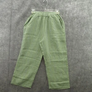FLAX Designs Women Pedal Pusher Pants Size P Green Plaid Linen Elastic Waist New - Picture 1 of 13