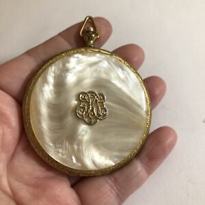 Vintage Estee Lauder Pocket Watch Style Mother Of Pearl Compact