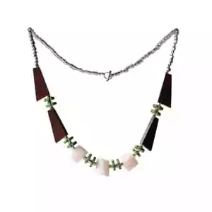 Collana Deco Vintage Ceco bianco raso nero ciondolo geometrico perline vetro - Foto 1 di 3