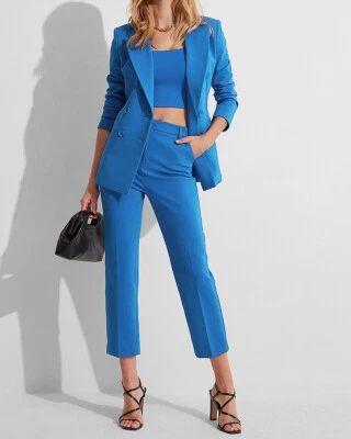 NEW EXPRESS $80 COBALT BLUE SUPER HIGH WAISTED CROPPED STRAIGHT PANTS SZ L LARGE - Image 1 of 4