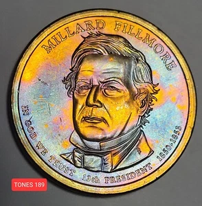 2010-D UNC MONSTER TONED MILLARD FILLMORE PRESIDENTIAL DOLLAR TONES189  - Picture 1 of 2