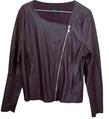 Worthington Jacket Women’s Faux Leather Maroon Moto Size Large Pockets Full Zip - Image 1 of 4